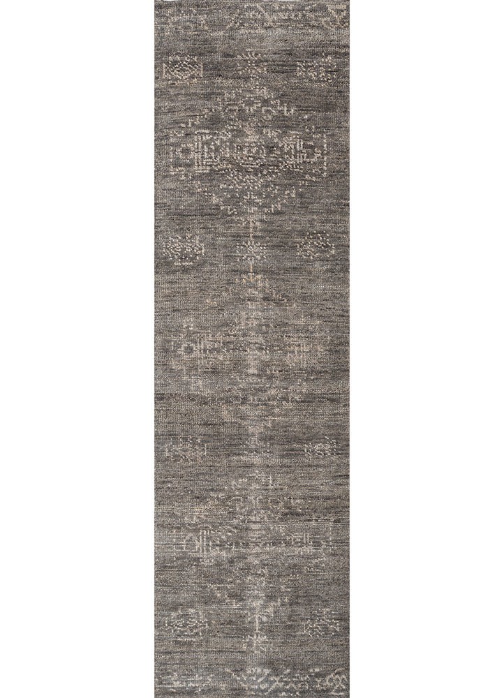 thyme grey and black wool hand knotted Rug - HeadShot