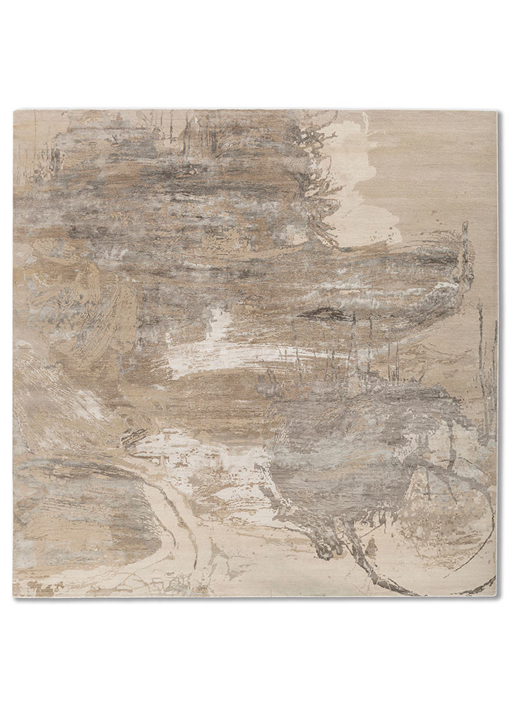  ivory wool and bamboo silk hand knotted Rug