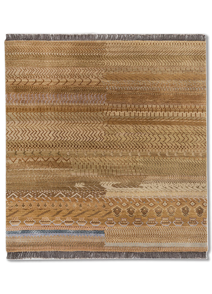 manchaha red and orange wool and bamboo silk hand knotted Rug - HeadShot