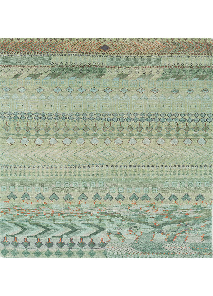manchaha green wool and bamboo silk hand knotted Rug - HeadShot