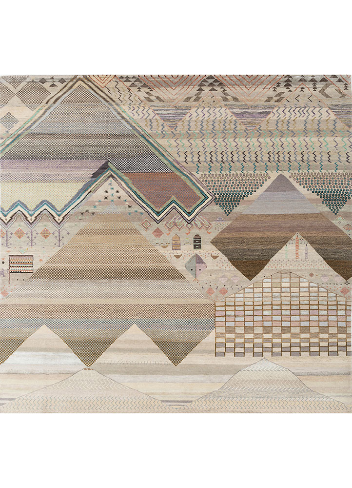 manchaha ivory wool and silk hand knotted Rug - HeadShot