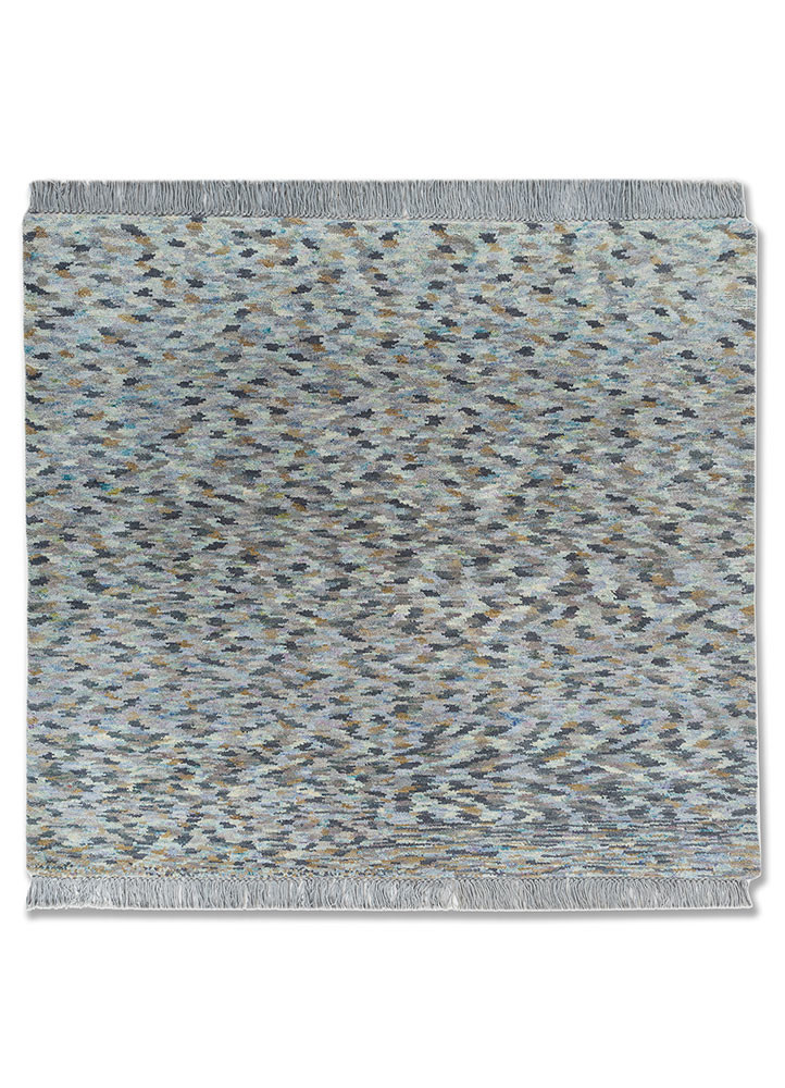 kavi x manchaha blue wool hand knotted Rug - HeadShot