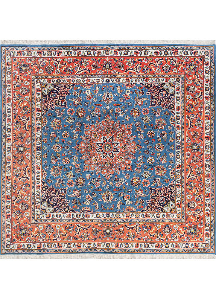 aalam blue wool hand knotted Rug - HeadShot
