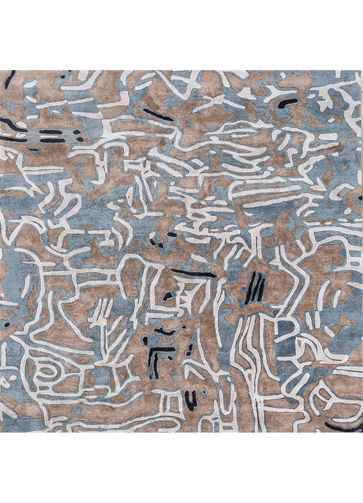 white noise beige and brown bamboo silk hand tufted Rug - HeadShot