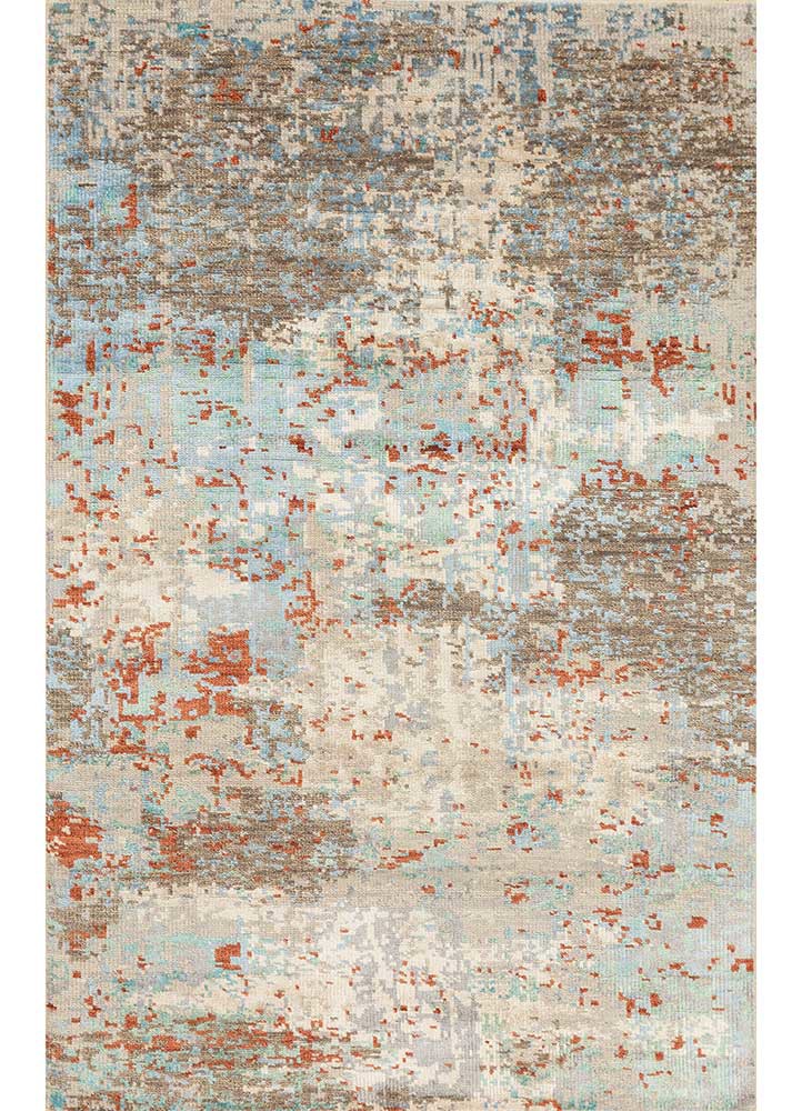 blythe beige and brown wool and bamboo silk hand knotted Rug - HeadShot