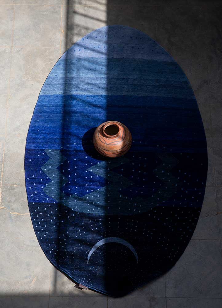 manchaha blue wool hand knotted Rug - Loom