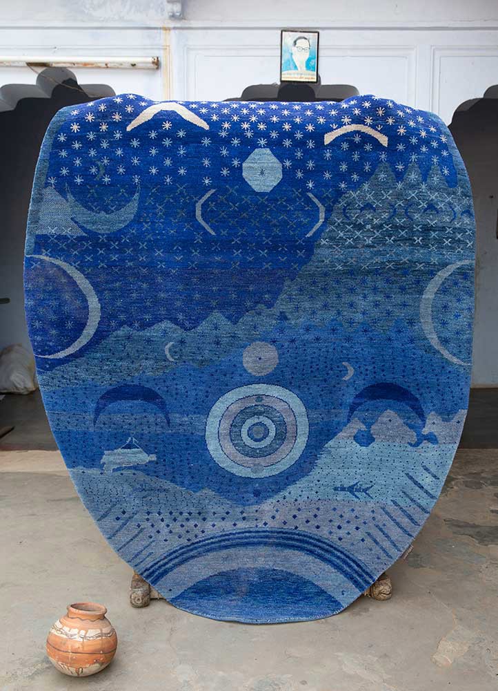 manchaha blue wool hand knotted Rug - Loom manchaha blue wool hand knotted Rug - Loom