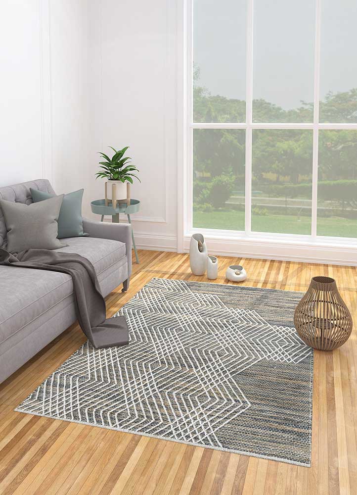 Nomadic Threads Blue Flat Weaves Jute and Hemp RugsPdjt221Jaipur