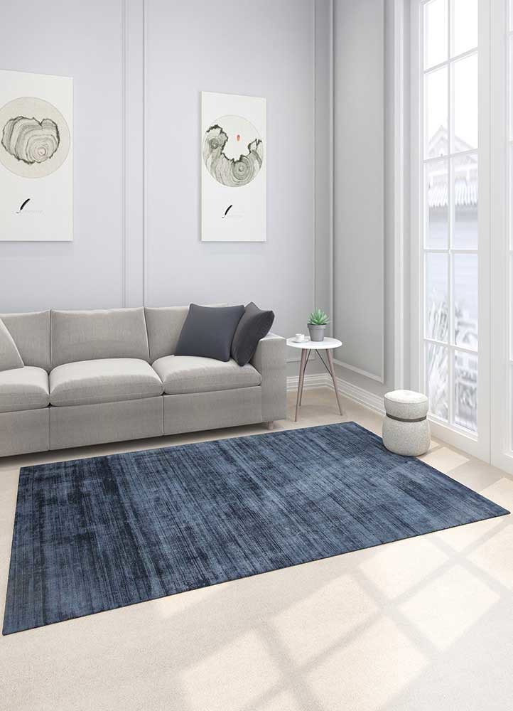 basis blue viscose hand loom Rug - Loom