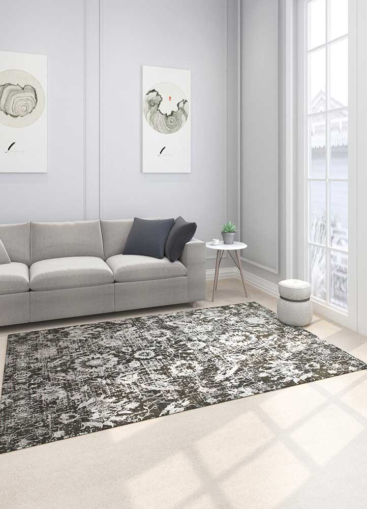 chaos theory by kavi grey and black wool and bamboo silk hand knotted Rug - Loom