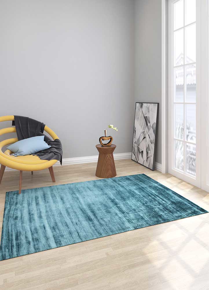 basis blue viscose hand loom Rug - Loom