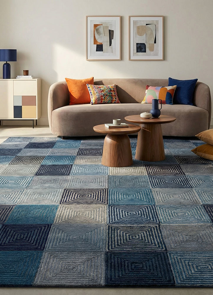 pathways blue wool and viscose hand tuftedRug - Rander