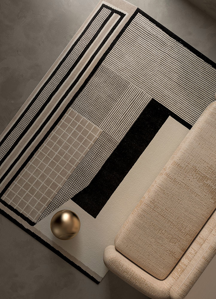 box ivory wool hand knotted Rug - R&D/info