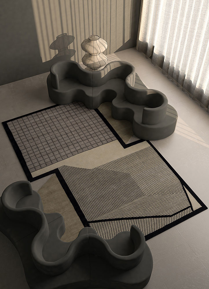 box grey and black wool hand knotted Rug - R&D/info box grey and black wool hand knotted Rug - R&D/info