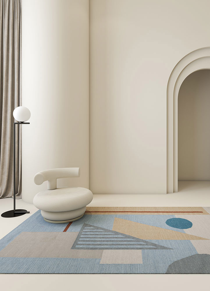 checkers blue wool flat weaves Rug - R&D/info
