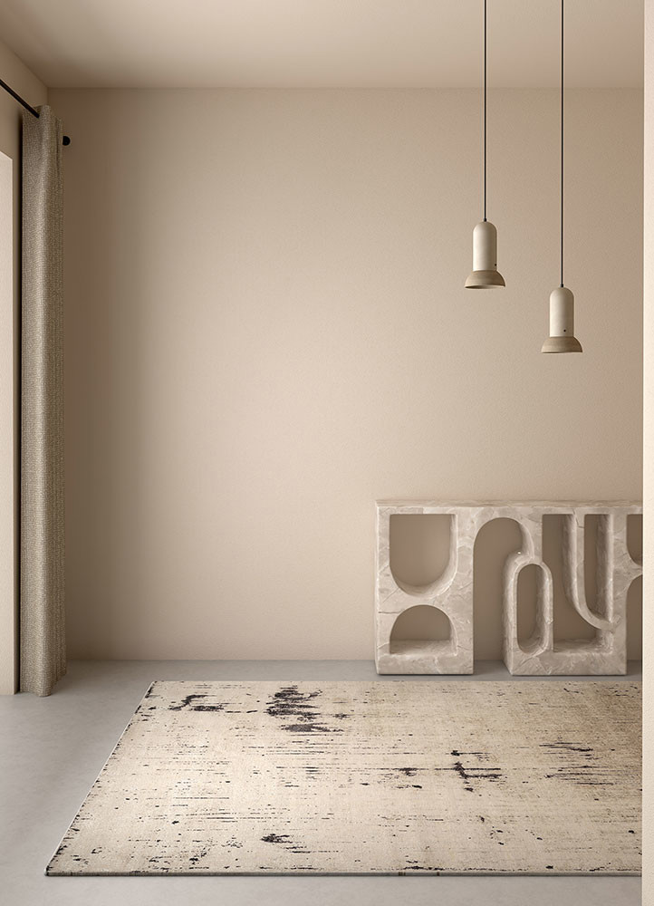 entropy ivory wool and silk hand knotted Rug - R&D/info