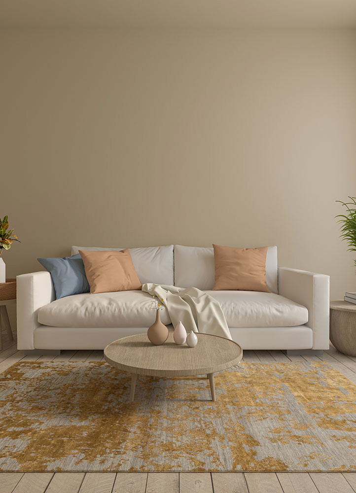 project error by kavi beige and brown wool and bamboo silk hand knotted Rug - R&D/info