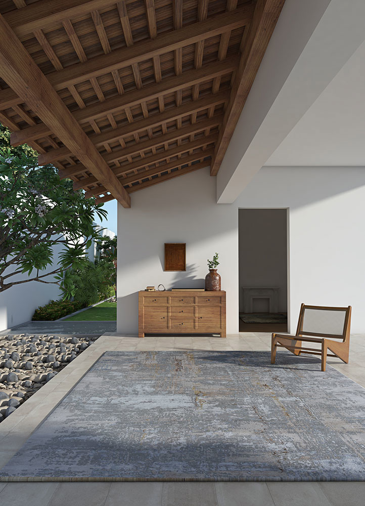 project error by kavi grey and black wool and bamboo silk hand knotted Rug - R&D/info