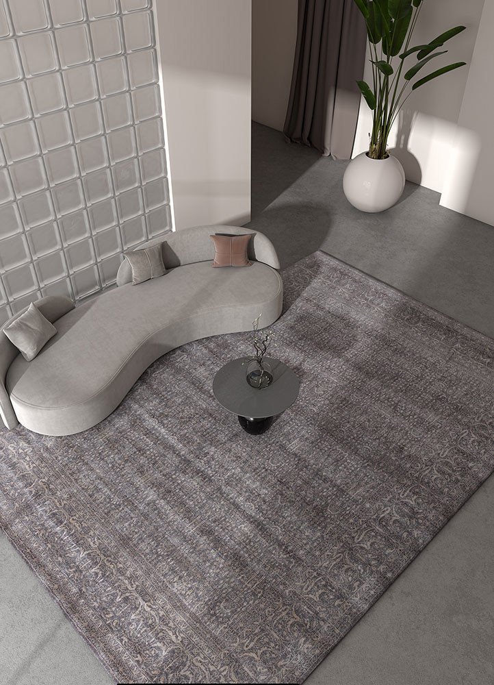 konstrukt beige and brown wool and bamboo silk hand loom Rug - R&D/info