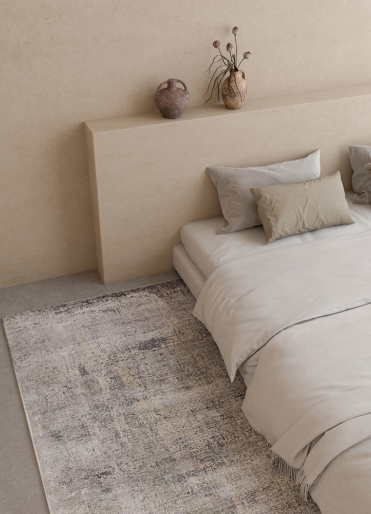 uvenuti grey and black wool and bamboo silk hand knotted Rug - R&D/info