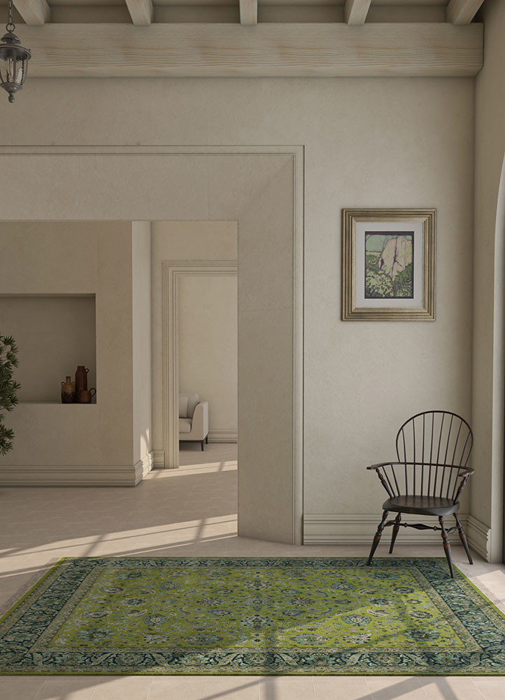 aurora green wool and silk hand knotted Rug - R&D/info