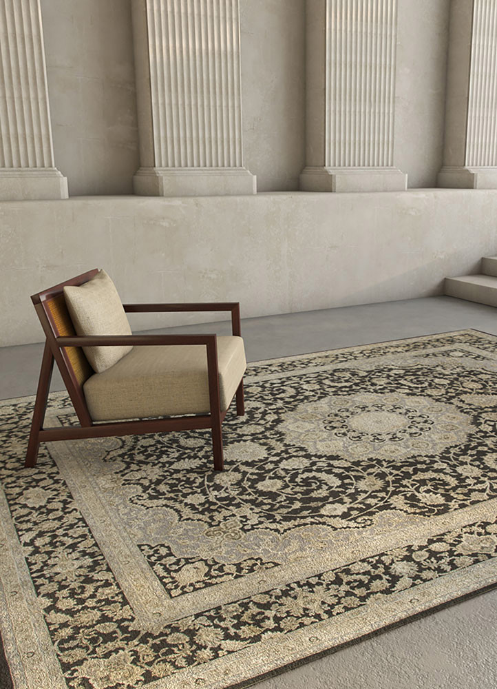 aurora grey and black wool and silk hand knotted Rug - R&D/info
