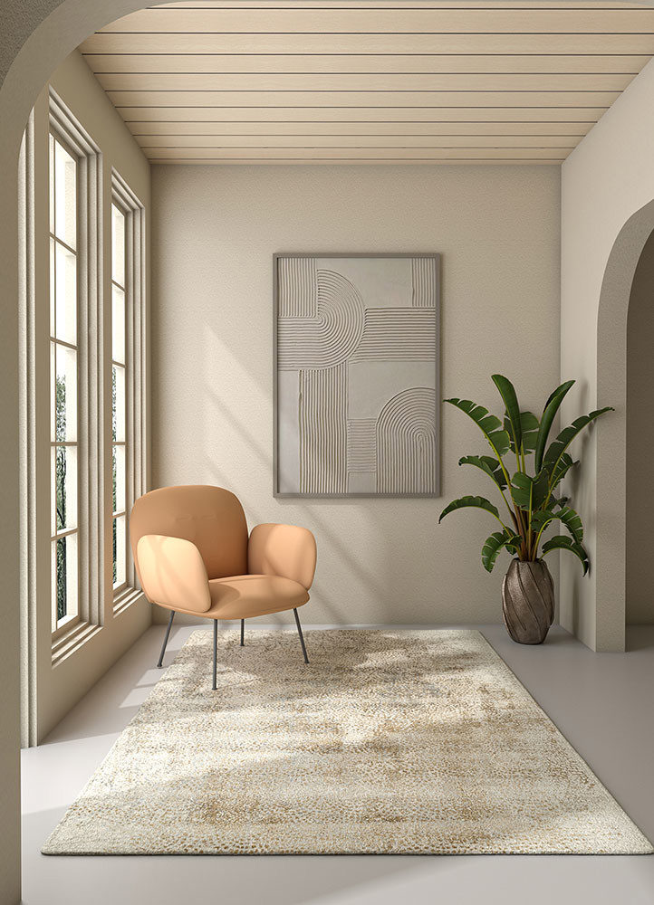 hidden by kavi beige and brown wool and bamboo silk hand knotted Rug - R&D/info