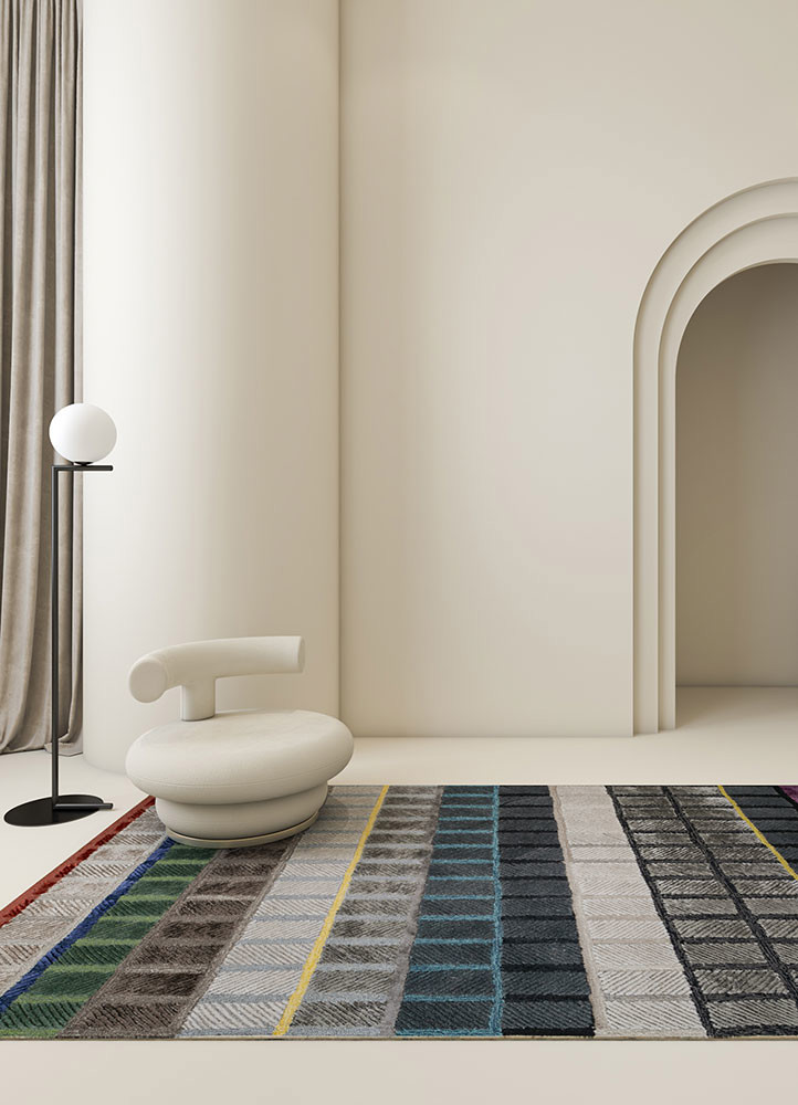 linear multi wool and viscose hand tufted Rug - R&D/info