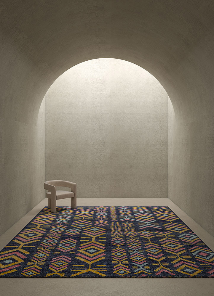 clan blue wool and bamboo silk hand knotted Rug - R&D/info