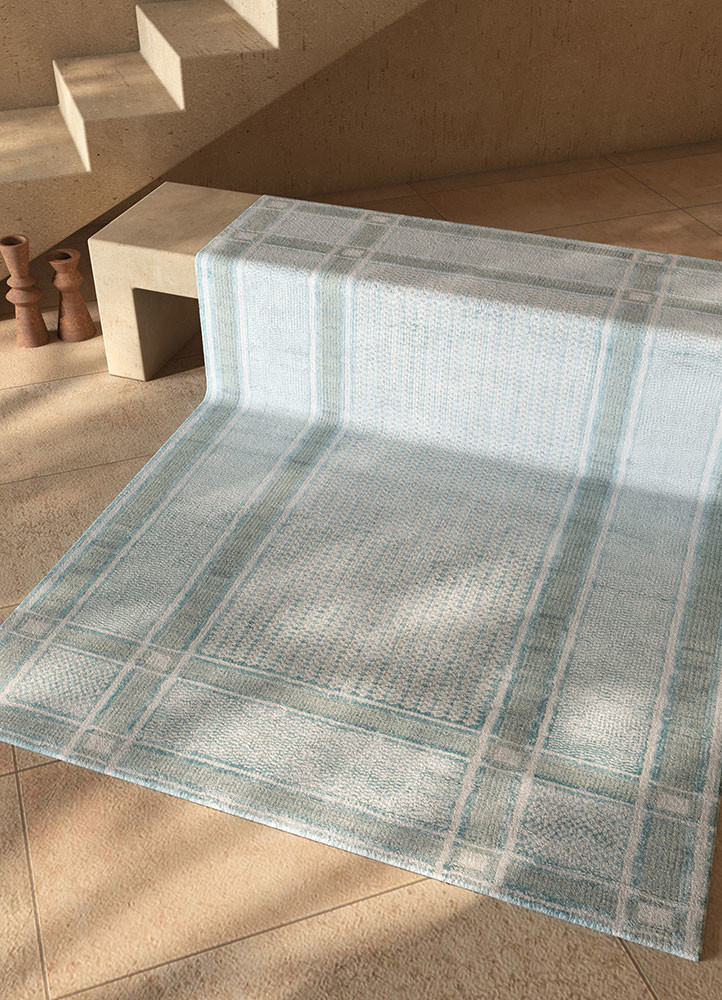 blythe blue wool and bamboo silk hand knotted Rug - R&D/info