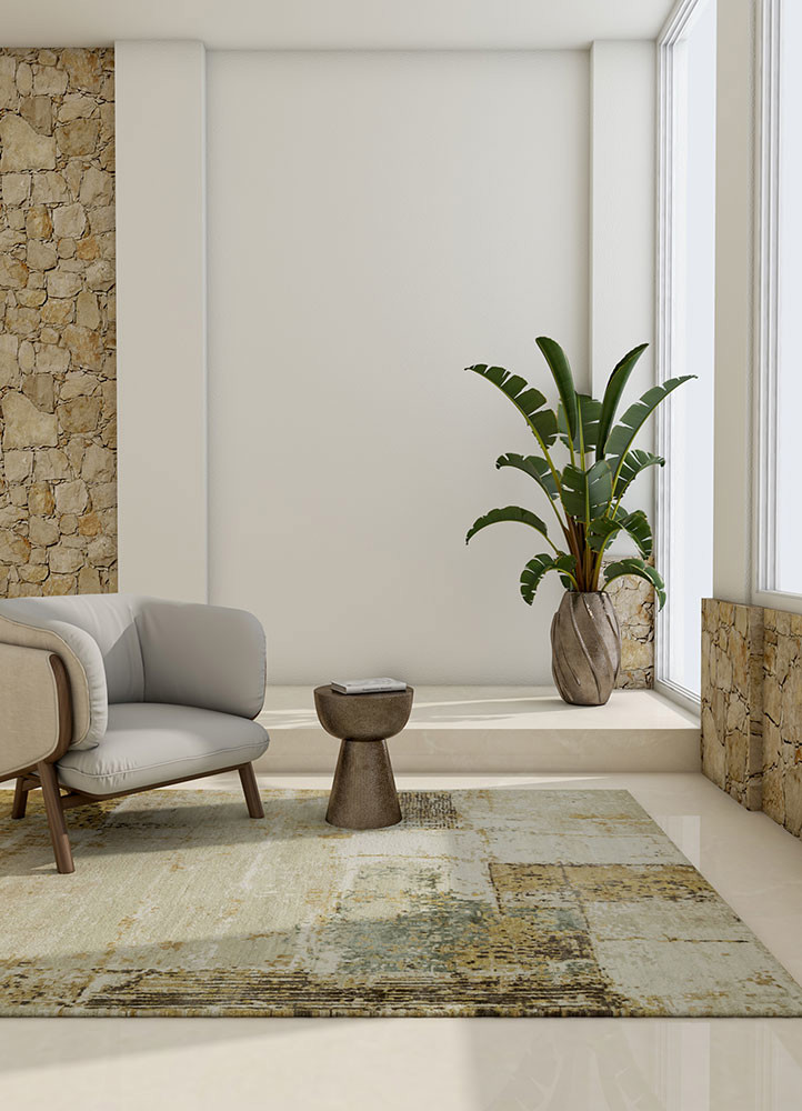 tattvam ivory wool and bamboo silk hand knotted Rug - R&D/info