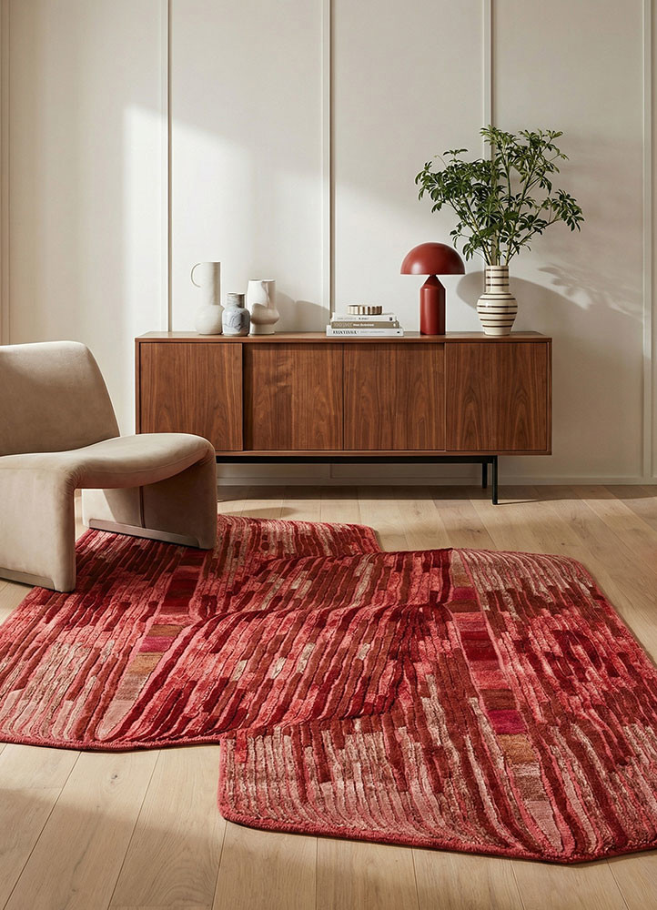 lucid red and orange wool and viscose hand tuftedRug - Rander