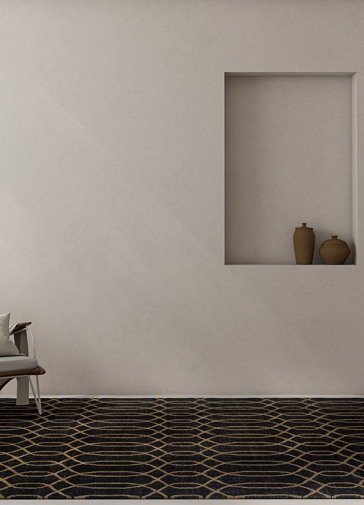 indusbar grey and black polyester flat weavesRug - Rander