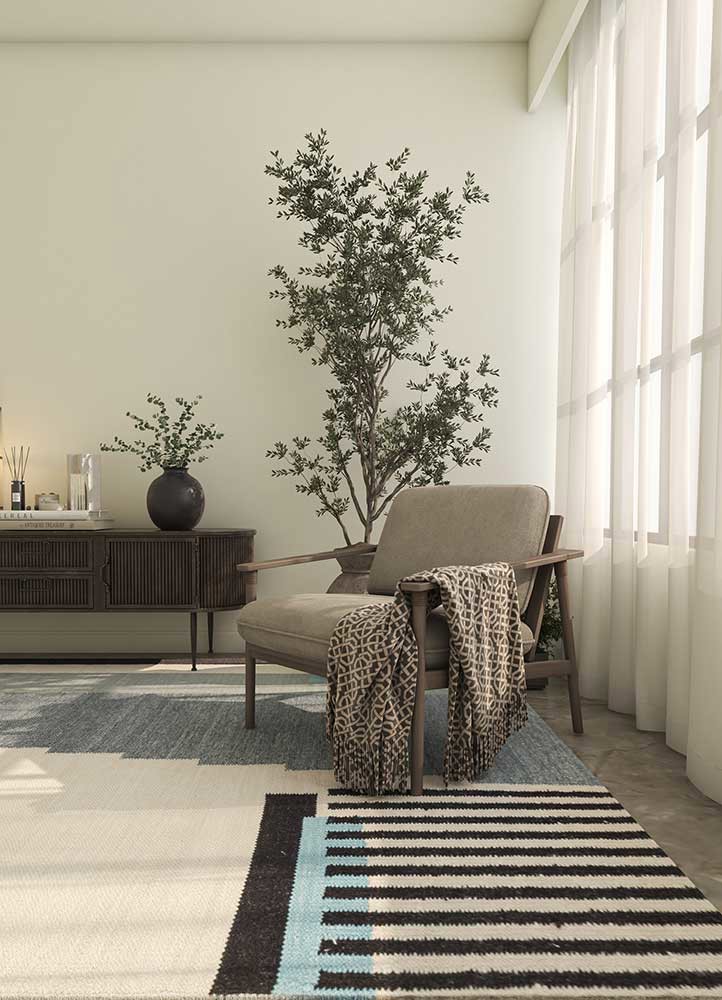 checkers ivory wool flat weavesRug - Rander