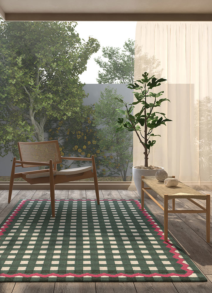 alhambra green wool flat weavesRug - Rander