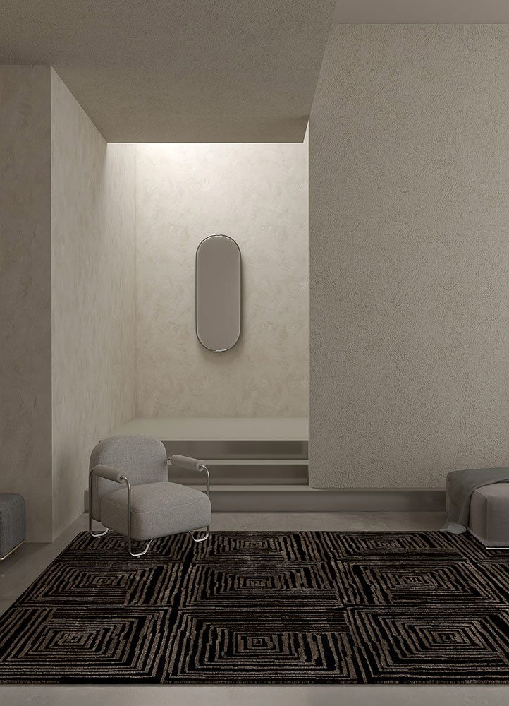 aprezo grey and black acrylic hand knottedRug - Rander