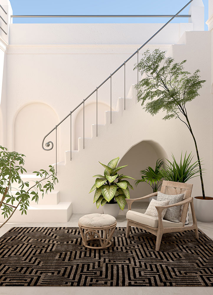 aprezo beige and brown acrylic hand knottedRug - Rander