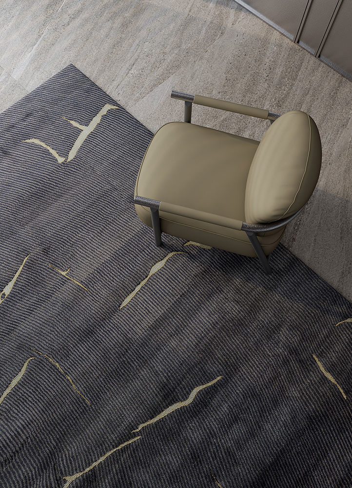 azalea grey and black bamboo silk and zari hand knottedRug - Rander