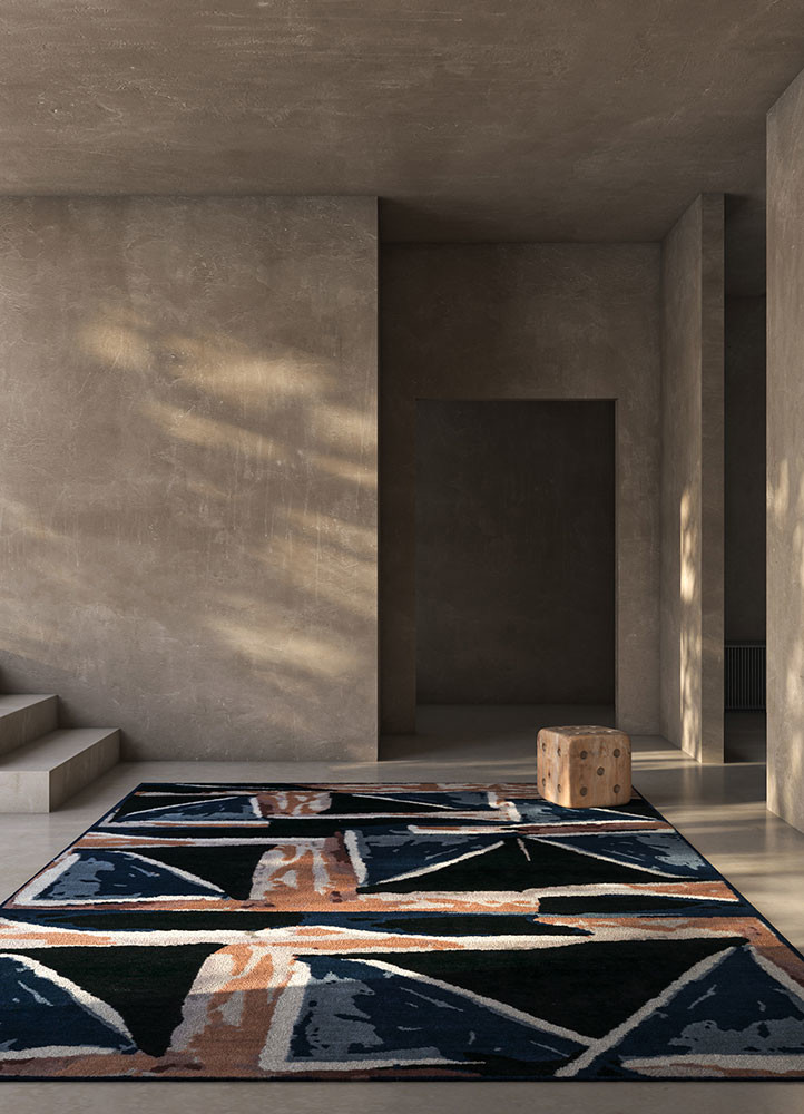 sthir blue wool hand knottedRug - Rander