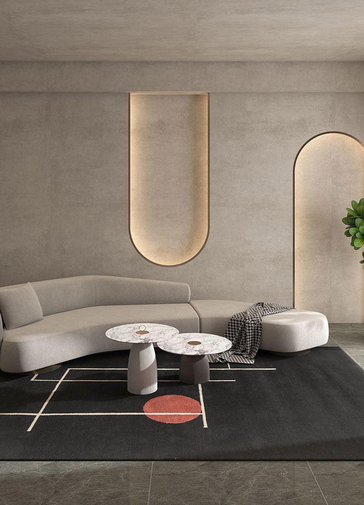 sthir grey and black wool hand knottedRug - Rander