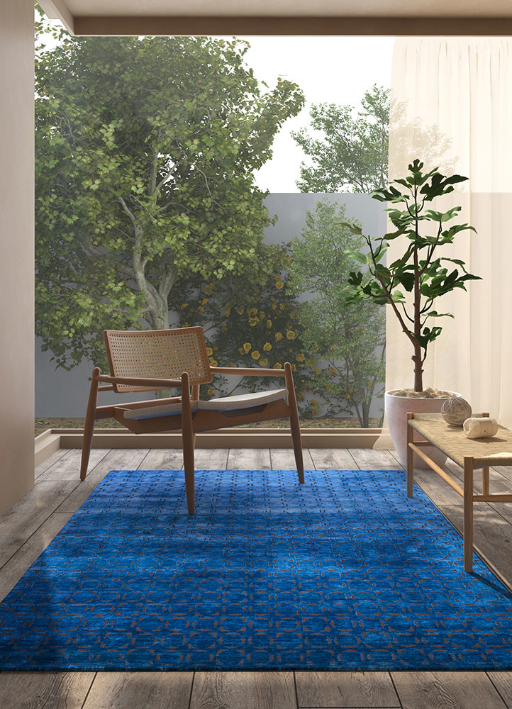 azalea blue wool and silk hand knottedRug - Rander azalea blue wool and silk hand knottedRug - Rander