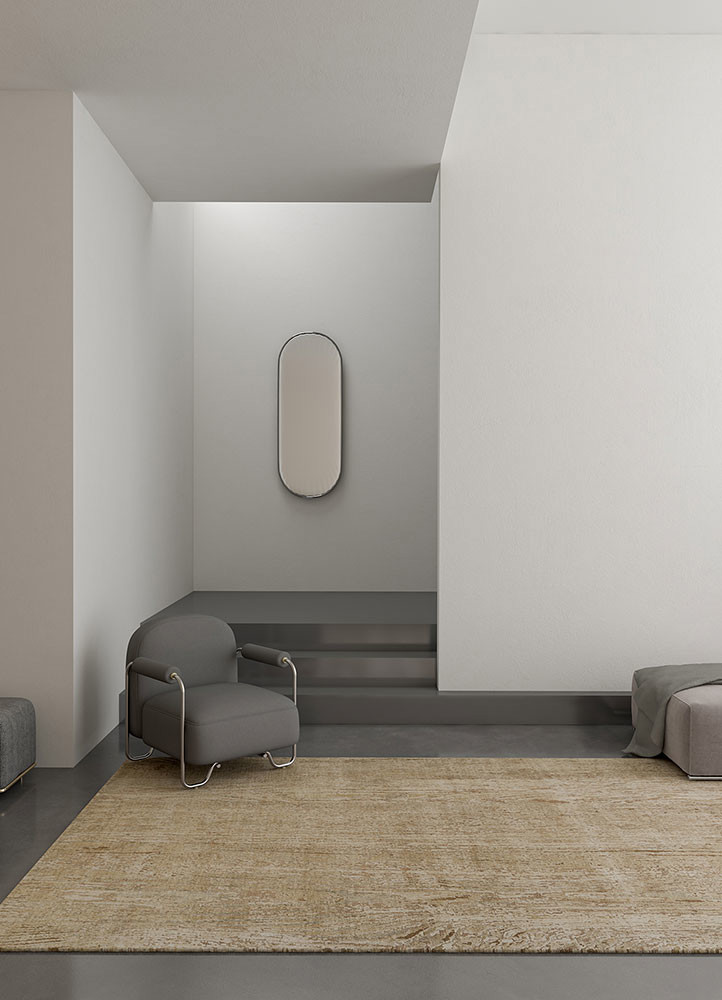 entropy beige and brown wool and silk hand knottedRug - Rander