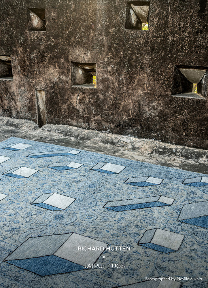 playing with tradition blue wool and silk hand knottedRug - Rander