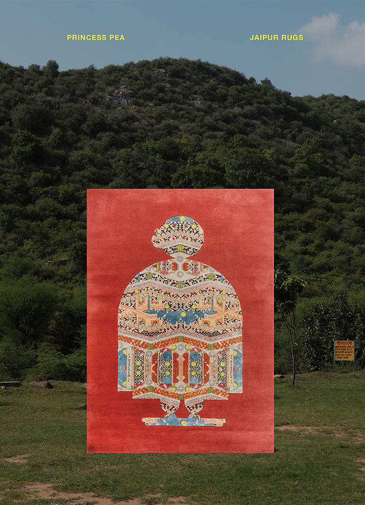 days red and orange wool and silk hand knottedRug - Rander