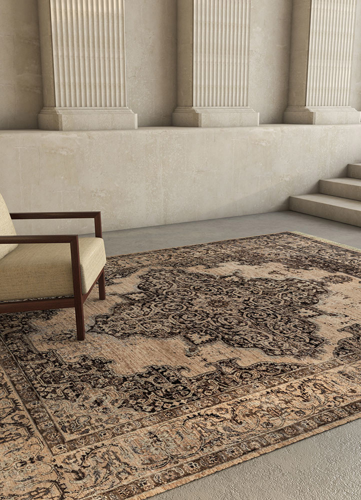 someplace in time grey and black afghan wool hand knottedRug - Rander