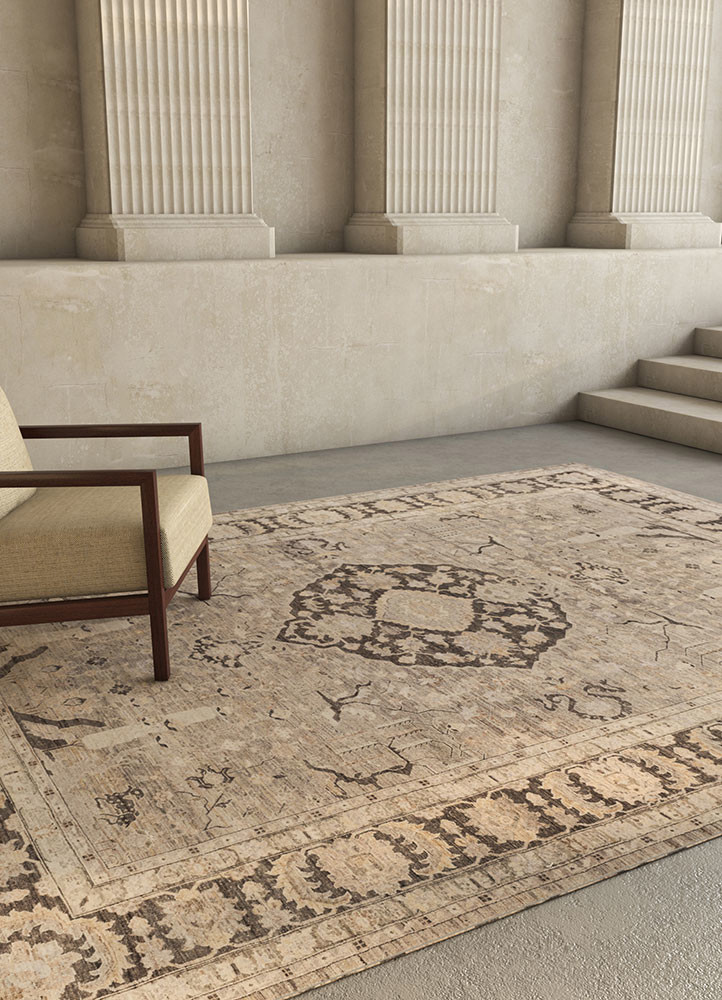 someplace in time grey and black afghan wool hand knottedRug - Rander