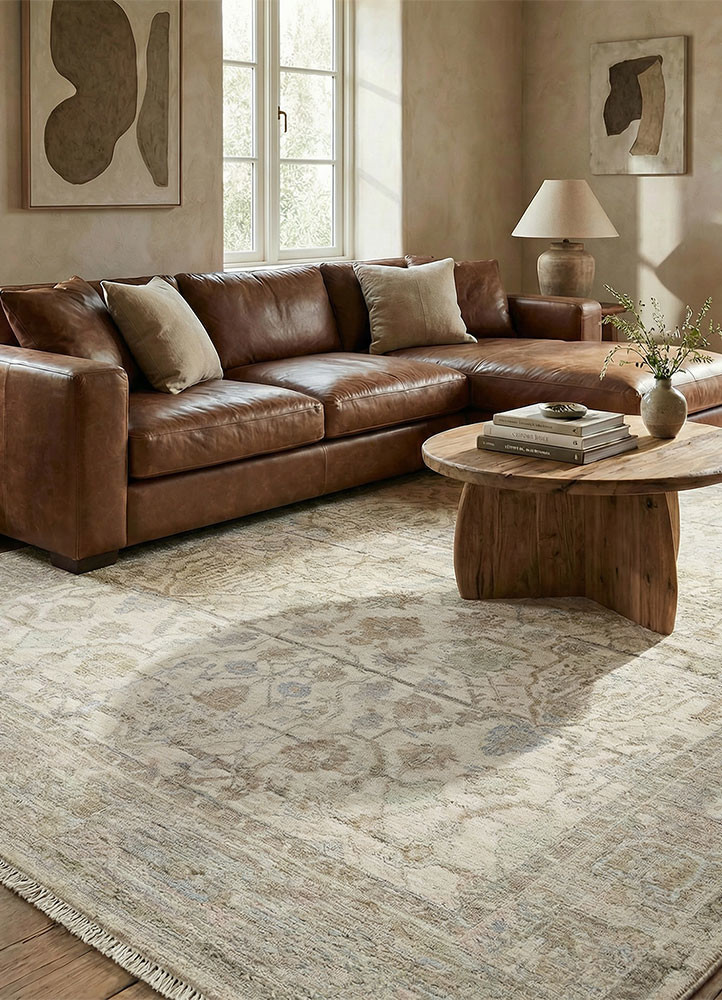 someplace in time ivory afghan wool hand knottedRug - Rander