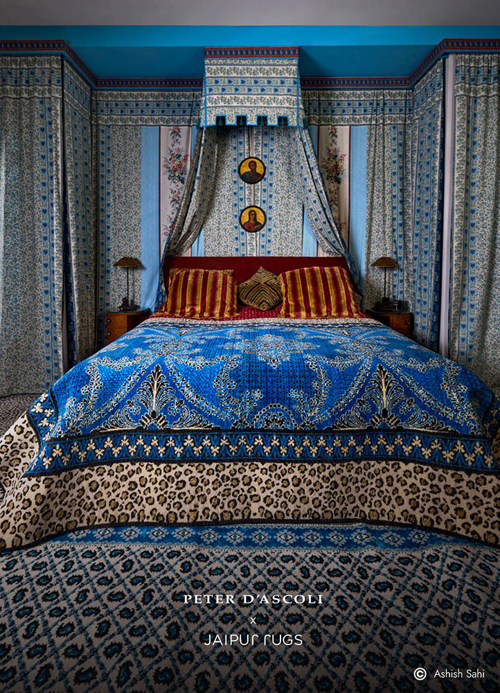 gilded age blue afghan wool hand knottedRug - Rander