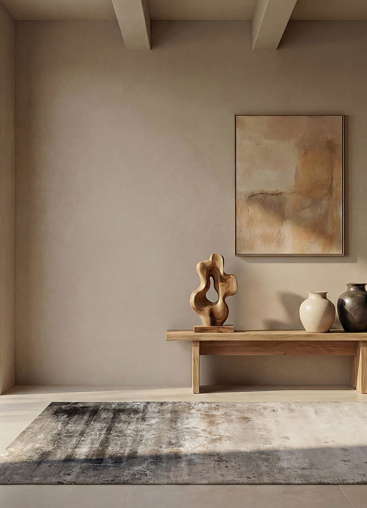 chaos theory by kavi ivory wool and bamboo silk hand knottedRug - Rander