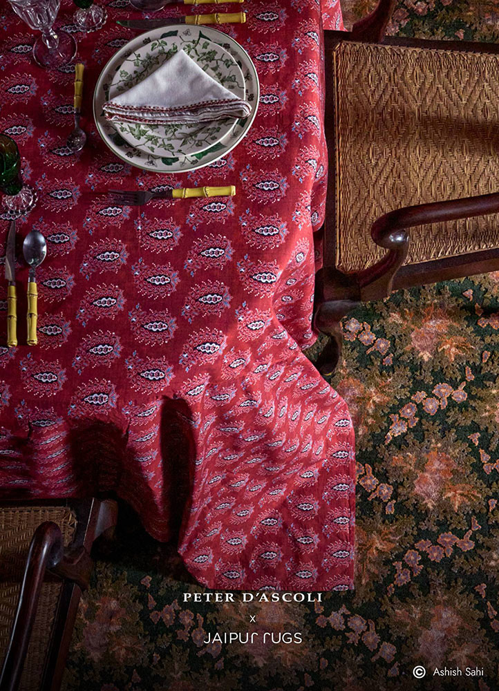 gilded age green wool and bamboo silk hand knottedRug - Rander